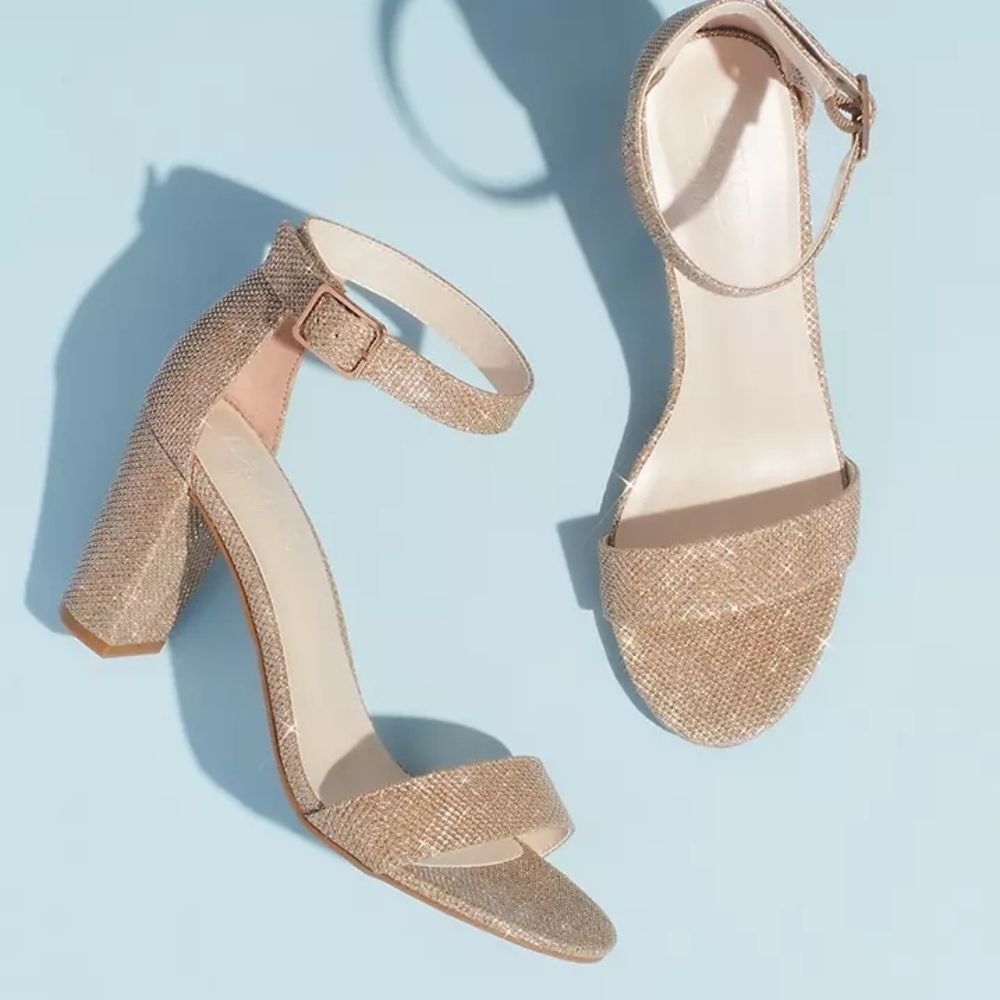 DB Studio Women’s Ankle-Strap Block Heel Sandals in Shimmering Gold